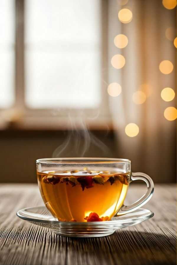 Warm cup of tea in a calm indoor setting with soft seasonal light